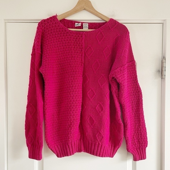 BE. Sweaters - Vintage BE 80s Fuchsia Patchwork Knit Sweater - S